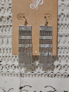Plunder Design "Lucia" Silver Chain Drop Wire Earrings - Multi-Strand Tassels